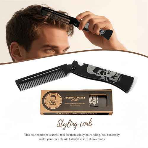 Metal Hair Styling & Beard & Mustache Folding Pocket Comb, Multifunctional EDC Grooming Tool With Bottle Opener - Anti-Static for Outdool Travel & Daily Grooming - Black