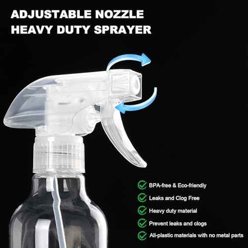 Spray Bottles 12oz Plastic Spray Bottle for Hair Mist/Stream Heavy Duty Empty Spray Bottles for Cleaning Solutions, Plants (12oz-Clear)