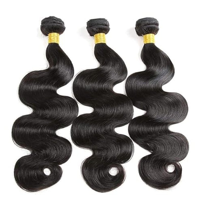 Body Wave Human Hair Bundles 16 18 20 Inch 100% Unprocessed Brazilian Virgin Hair Weave 3 Bundles Human Hair Weft Body Wave Hair Extension for Black Women Natural Black