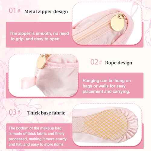 Kacctyen 3 Pcs Christmas Ballet Gifts for Girls Ballerina Shoes Canvas Tote Bag Ballet Dance Shoe Makeup Bag Pink Pom Pom Keychain for Ballerina Recital Birthday Xmas Gifts