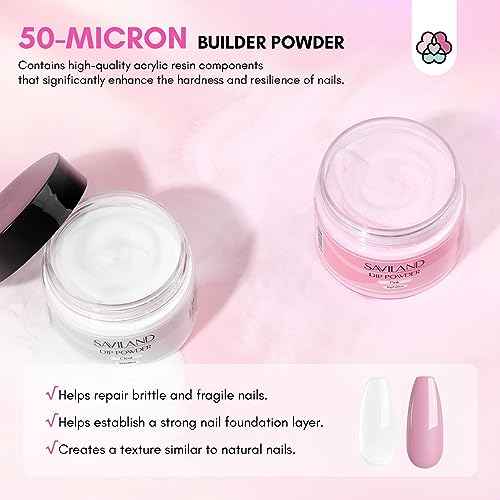 SAVILAND 60g Nail Repair Kit for Split Damaged Nails: 3 Mins Air Dry Quick & Easy Instant Broken Nail Repair Natural Clear & Pink Dip Powder with 21ml Nail Repair Glue Emergency Home & Salon Use