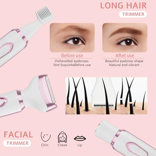Electric Razors Shaver for Women Painless 4 in1 Women Shaver Cordless Rechargeable Facial Eyebrow Razors & Nose Hair Trimmer Lips Body Bikini Trimmer for Womens Grooming Kit 3028 White
