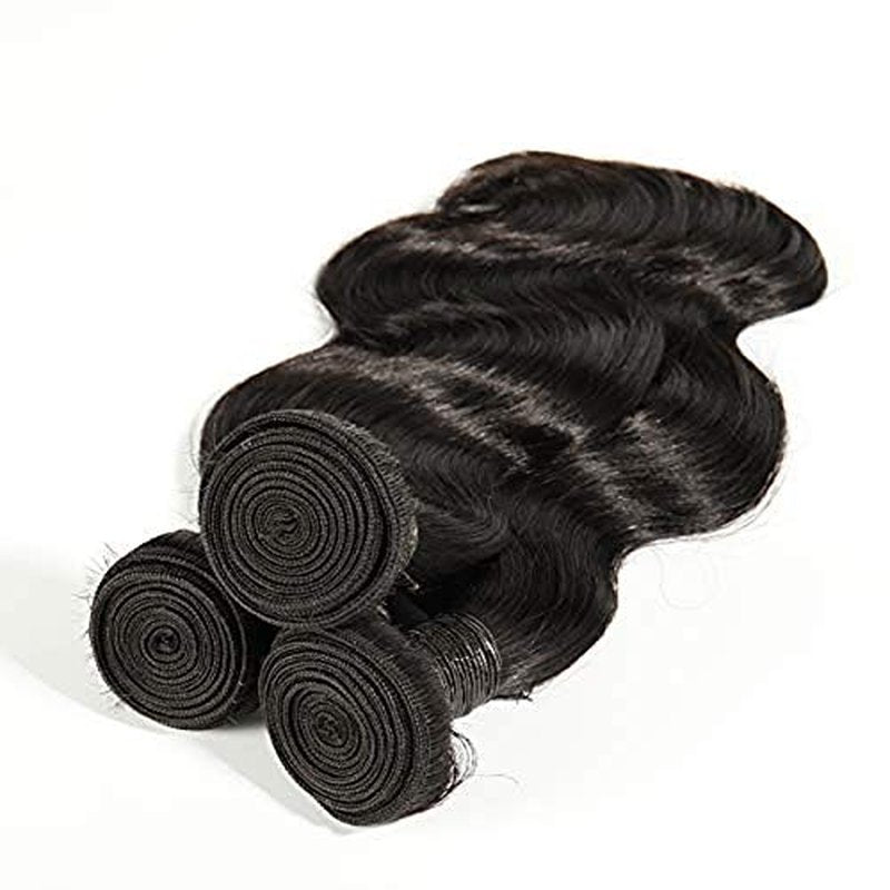 SingleBest Body Wave Bundles With Closure 10A Brazilian Virgin Hair Short Bob Weave With 4x4 Middle Part Half Hand Tied Lace Closure 100% Unprocessed Human Hair Natural Color(8 8 8+8inch)