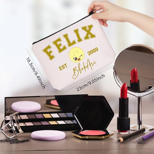 WCGXKO Korean Gift Music Group Merch Group Boys Makeup Bag Music Lover Gift (2000BbokAri), beige