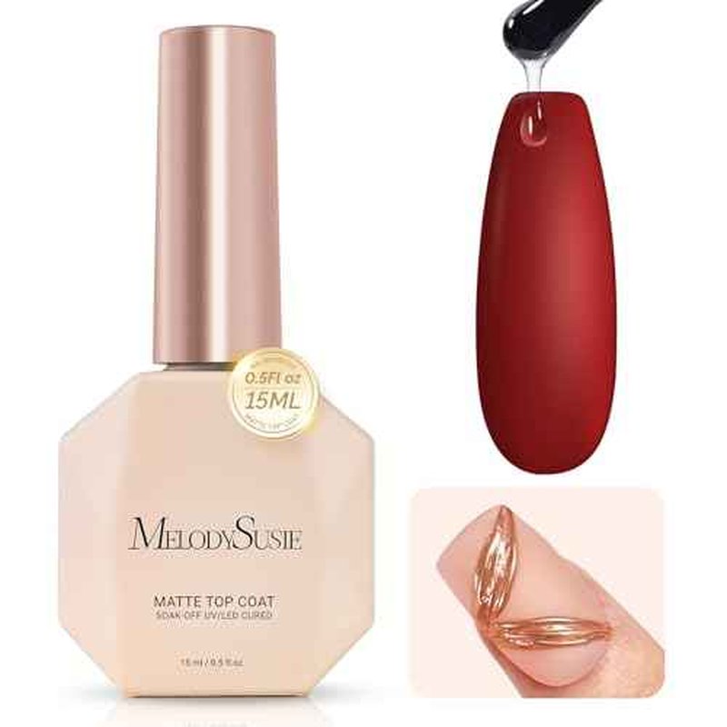 MelodySusie Matte Gel Top Coat - 15ml Powder-Resist Formula, Long-Lasting UV Curable for Detail Chrome Powder Painting, DIY Nail Art, Salon-Grade Matte Finish