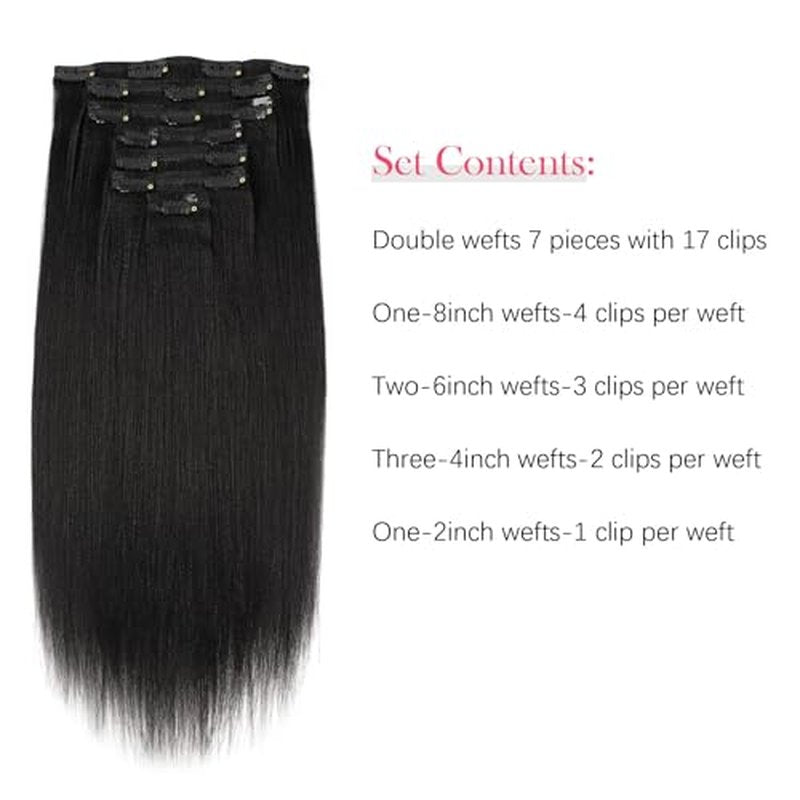 Sassina Italian Light Yaki Straight Clip in Human Hair Extensions Real Remy Double Wefts Clip in Hair Extensions for Black Women 120 Grams 7 Pieces With 17 Clips YS 12 Inch