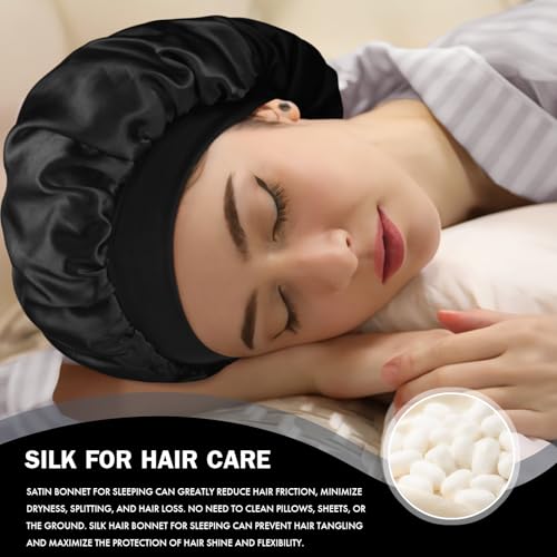 Satin Silk Bonnet for Sleeping, Double Layer Silk Sleep Cap for Men & Women, Soft Satin Lined Bonnet for Curly Hair