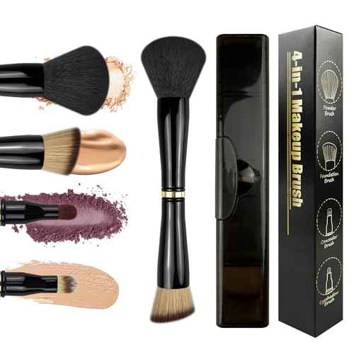 4 in 1 Makeup Brush, Travel Makeup Brush Set with Case, Mini Makeup Brushes, Powder Foundation Brush, Concealer Brush, Eyeshadow Brush, Dual Ended Makeup Brush for Liquid,Cream, Powder
