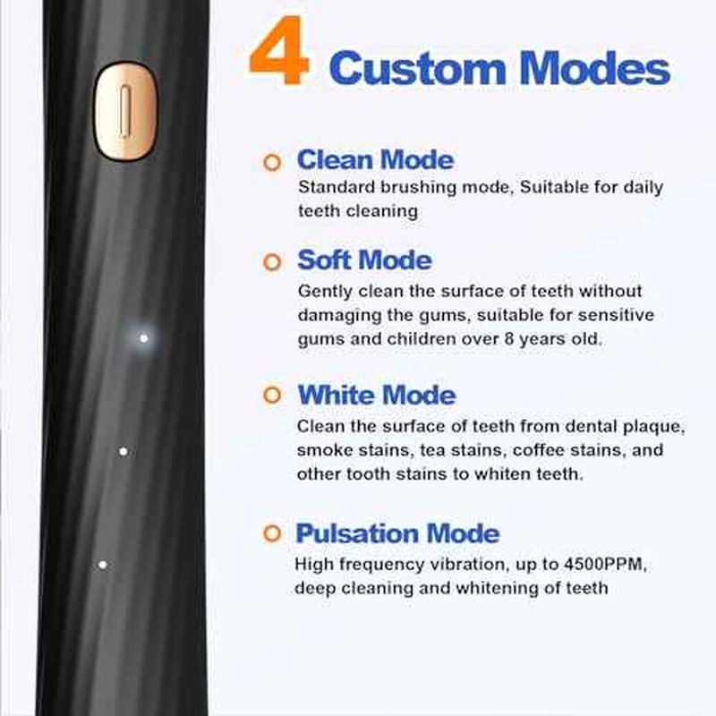 FXQQZZ Electric Toothbrush for Adults and Kids, with Tongue Scraper and Travel Case, 8 Brush Head, Smart Timer & 4 Modes Rechargeable Toothbrush, 42000 VPM Deep Clean, One Charge Last 90 Days - Black