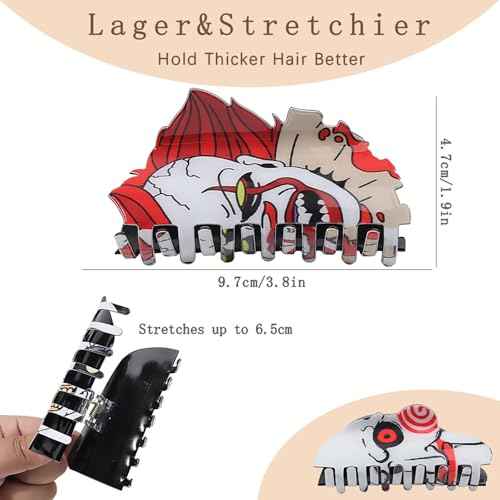 4pcs Spooky Halloween Hair Accessories, 4inch Large Scream Mask Claw Clips, Fun Halloween Hair Clips, Skull Ghost Decorative Claw Clips, Cyberpunk Green Hair Water Ghost Hair Clips