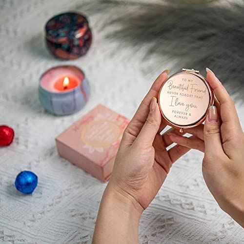 Best Friend Christmas, Birthday Gifts for Friend | Sentimental Friend Gift Ideas for Women | Friendship Gifts for BFF, Bestfriend, Besties, Long Distance | I Love You Friend | Rose Gold Compact Mirror