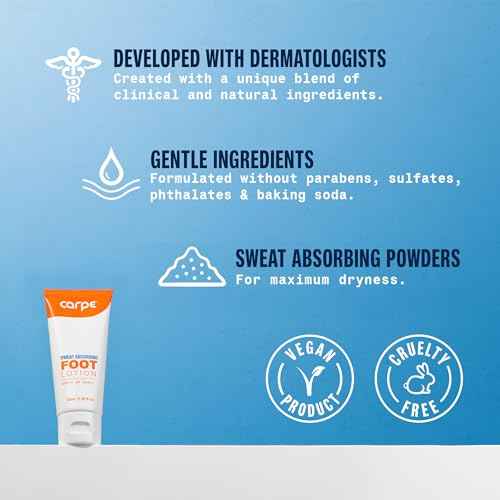 Carpe Sweat Absorbing Foot Lotion, A Dermatologist-Recommended Solution to Stop Sweaty, Smelly feet, Helps Prevent blisters, Great for hyperhidrosis (Pack of Two)