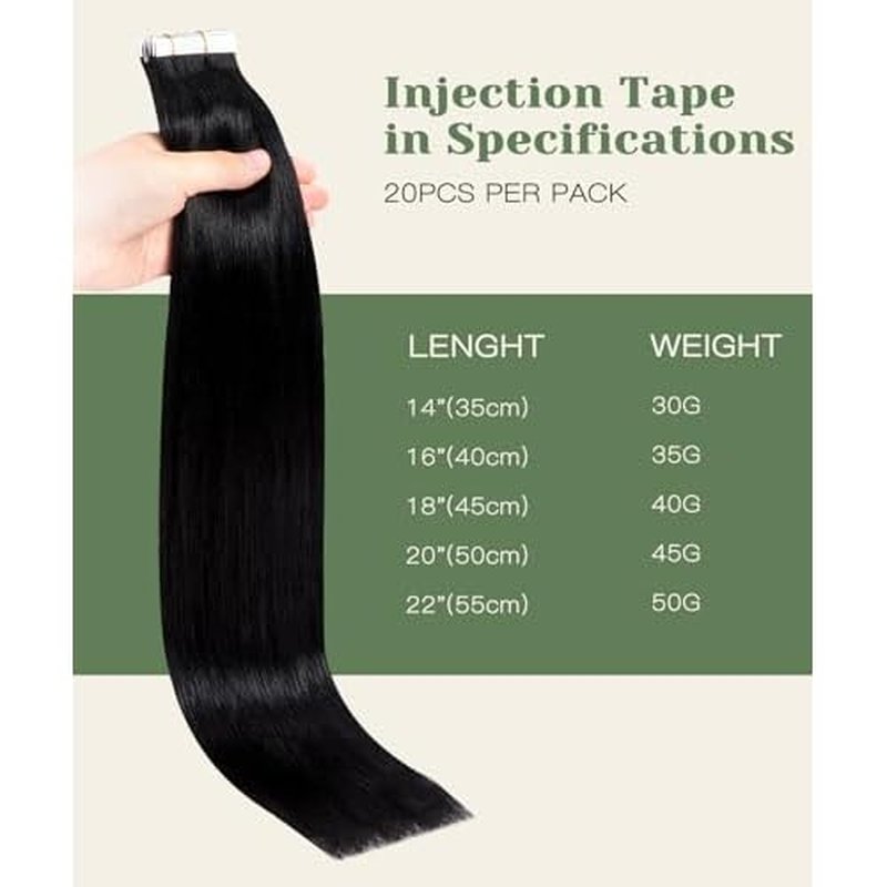 SURNEL Injected Tape in Hair Extensions Human 16inch Jet Black Upgraded Seamless Remy Invisible Tape in Extensions 20Pcs 35g(#1,16)