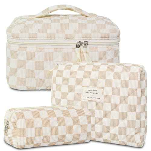3Pcs Travel Makeup Bag Organizer, Toiletry Bag for Women, Cosmetic Bags for Women Travel Set, Cute Makeup Bags, Quilted Cosmetic Bag, Women's Quilted Toiletry Bag Storage