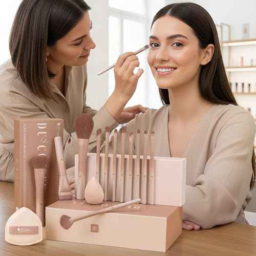 DUcare Christmas Makeup Brushes Set 12Pcs Coffee Series Makeup Brush set with Makeup Sponges Foundation Blending Face Powder Blush Eye Shadows Brushes