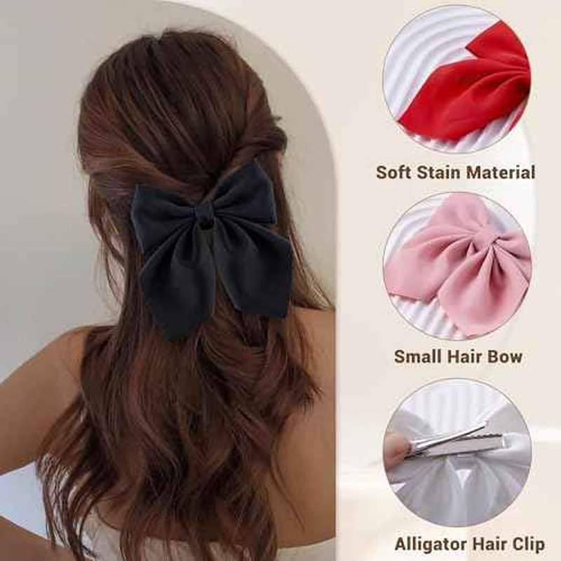 8 Pcs Hair Bows for Women Short Tail Bow Hair Clips Small Alligator Barrettes Cute Accessories for Girls(Black/Pink/Red/White)