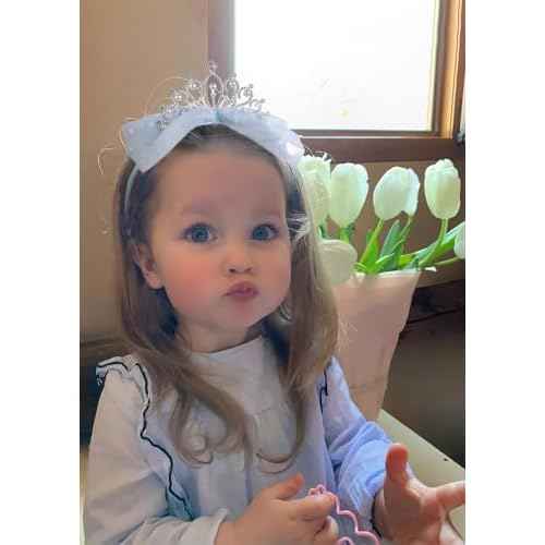 Huachi Girls Princess Tiara Crown Headbands Cute Tulle Bow Tiaras Birthday Headband for Girl Tiaras Crowns Head Band Party Fairy Costume Hair Accessories (Blue)