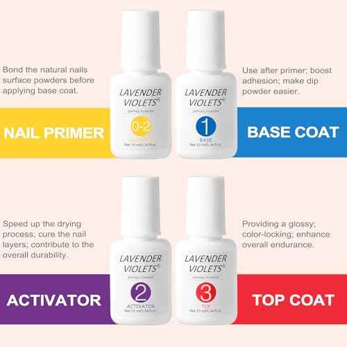 Lavender Violets Dip Powder Liquid Set with Nail Primer, Activator, Base and Top Coat Long Lasting for Dip Powder Nail Kit J781