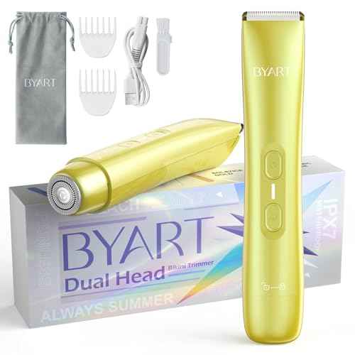 Electric Bikini Trimmer - 2-in-1 Dual Head Razor for Body and Face, IPX7 Waterproof, Ceramic Blade, Rechargeable, Painless, Stocking Stuffers, Christmas Gifts for Women (Yellow)