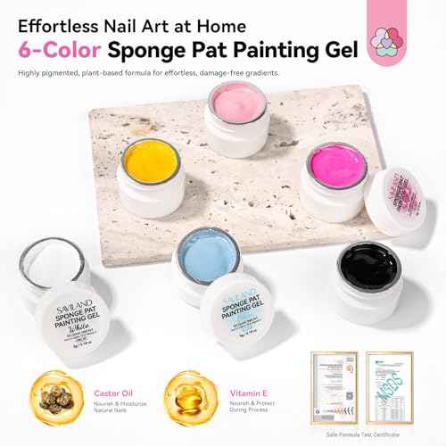 SAVILAND Ombre Gel Nail Polish Kit: 6 Colors Painting Gel with Nail Sponges Gradient Blush Effect Solid Gels Polish French Tip Tools Nail Art Design Cream Gels Nail Polish for Salon & Home DIY
