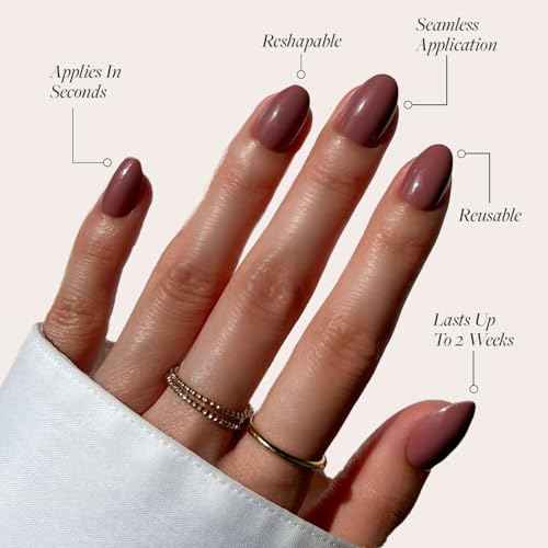 Glamnetic Press On Nails - Fall Mauve | Opaque Muted Blush Mauve Short Oval Fake Nails, Salon Quality | 15 Sizes - 30 Nail Kit