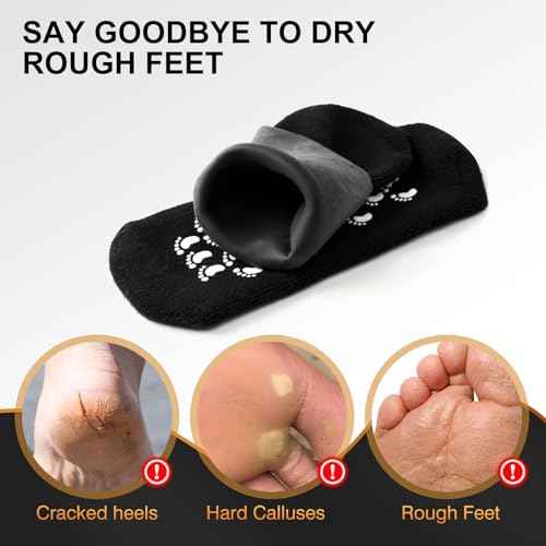 MoyRetty 2 Pairs Moisturizing Silicone Socks for Men - Large Size, Black, Ultimate Aloe-Infused Gel for Home Use - Say Goodbye to Dry Cracked Feet