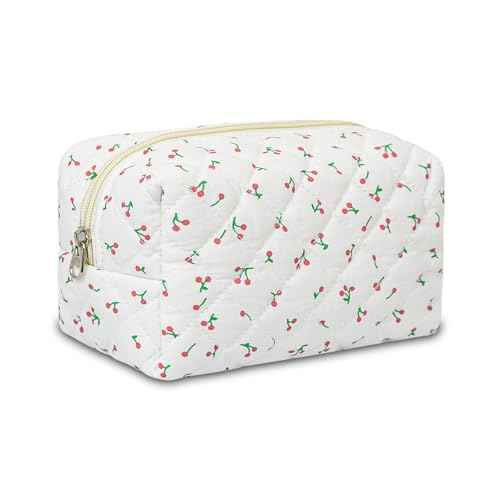 Quilted Makeup Pouch,Cotton Puffy Makeup Bag, Coquette Cosmetic Bag for Women and Girls, Aesthetic Organizer Bag, Cute Flower Travel Toiletry Bag