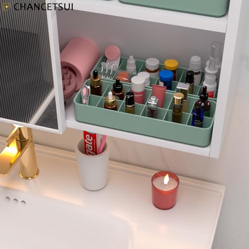 Organizer Holder for Lipstick Nail Polish: Lip Gloss Makeup Storage Drawer Organizers, Vanity Small Perfume Rack Plastic Tray Lipgloss Mascara Holders Stand Cosmetic Display Case 24 Spaces, Green