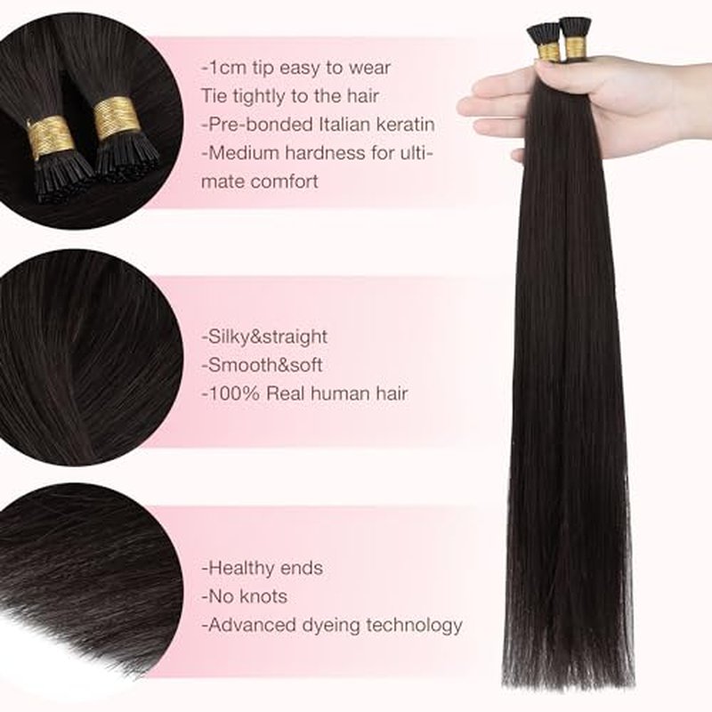 GOO GOO GOOGOO I Tip Hair Extensions Human Hair 50g 100 Strands Natural Looking Itip Extensions Dark Brown 16inch