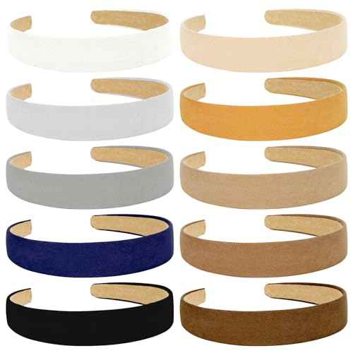 Wecoe 10pcs Suede Like Wide Headbands - Non Slip Fashion DIY Costume Hair Accessories for Women & Girls - Neutral, White, Grey, Yellow, Blue, Brown