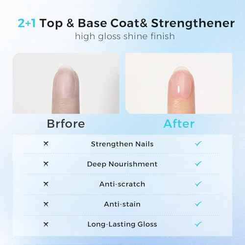 Morovan Base Coat Nail Strengthener: 3 IN 1 Nail Growth Top Coat Clear Quick Dry Nail Polish Strong Repairs Damaged Nail Hardener Long Lasting Shine No Chip Fingernail Treatment Care for Women Girls