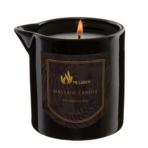 MELONY Massage Oil Candle for Pure Relaxation- 8.1 oz- Moisturizing Essential Oil Body Massage Candle for Home Spa- Amazing Gift for Women & Men (BlackBerry & Bay)