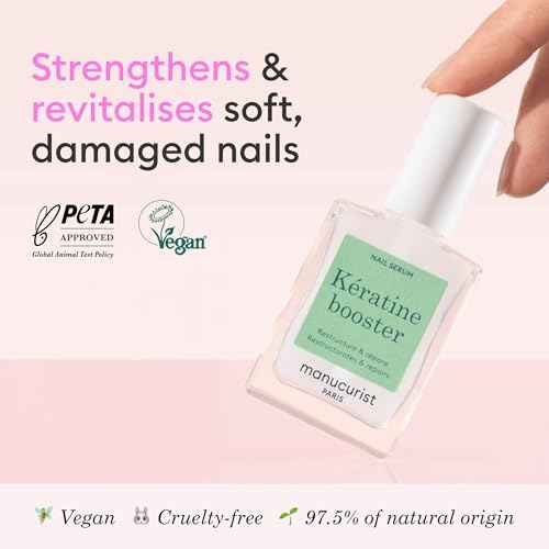 Manucurist Keratin Booster ? Nail Strengthener for Damaged Nails ? Nail Care with Plant-Based Keratin, AHAs, PHAs, MSM, Silicon, and Vitamin B8 ? 97.5% Natural-Origin Ingredients