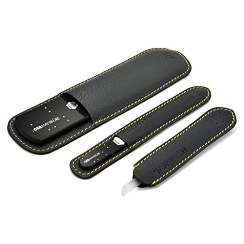 GERMANIKURE Glass Nail File Set in Fitted Cases- Ethically Made in Czech Republic - Permanently Etched Fingernail File, Small Travel File, Cuticle Remover