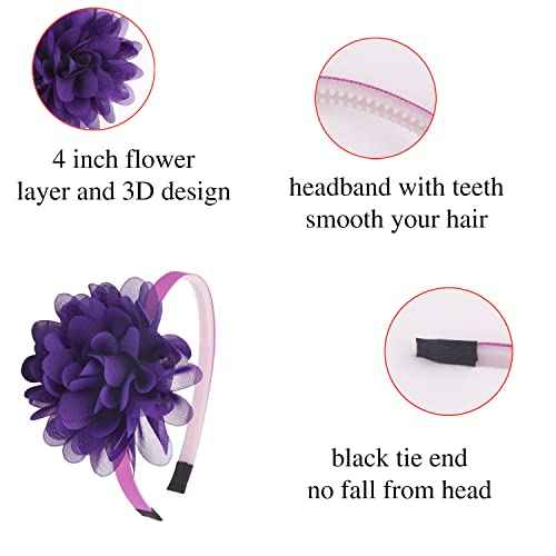 XIMA Headbands for Girls,Chiffon Flower Hairbands with Teeth for Kids Teens Children Hair Accessoies Pack of 15