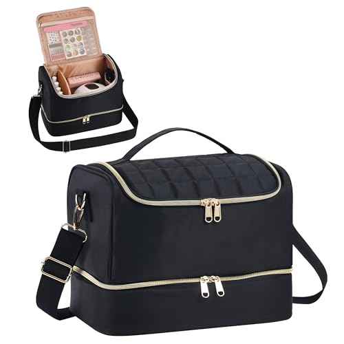 Nail Polish Organizer Case,Nail Storage Organizer Holds Nail Lamp & 50 Bottles Nail Polish,Travel Nail Tech Case,Waterproof Nail Kit Organizer Bag Fits Nail Supplies & Manicure Tools (Black)