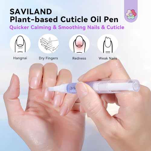 SAVILAND Soothing Cuticle Oil Pen: 6Pcs Plant-Based Nail Oil with Aloes Vitamin E Nail Strengthener Refreshing Nail Growth Serum Cuticle Softener for Moisturizing Repairing Dryness Redness Peeling
