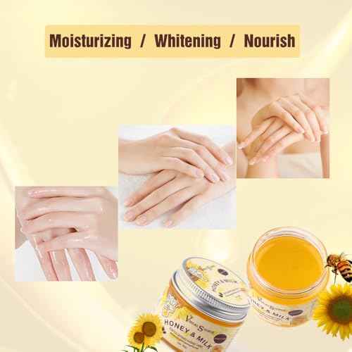 2PCS/Set Honey Milk Hand Wax Mask Moisturizing Paraffin Peel Off Wax Hydrating Nourishing Repair Skin Film Cream Exfoliating Calluses For Cracked,Dry,Aging Hands