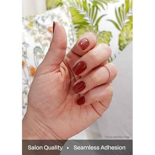 ohora Semi Cured Gel Nail Strips (N Chilly) - Red, Solid, Works with Any UV/LED Lamps, Salon-Quality, Long Lasting, Easy to Apply & Remove - Includes 2 Prep Pads, Nail File & Wooden Stick