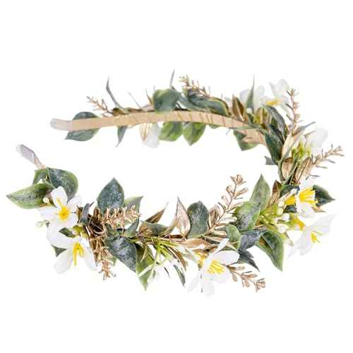 White Flower Crown Headband - Fairy Forest Floral Headpiece Woodland Elf Flower Hairband for Women Girls Renaissance Wedding Festival Party Hair Styling Accessory