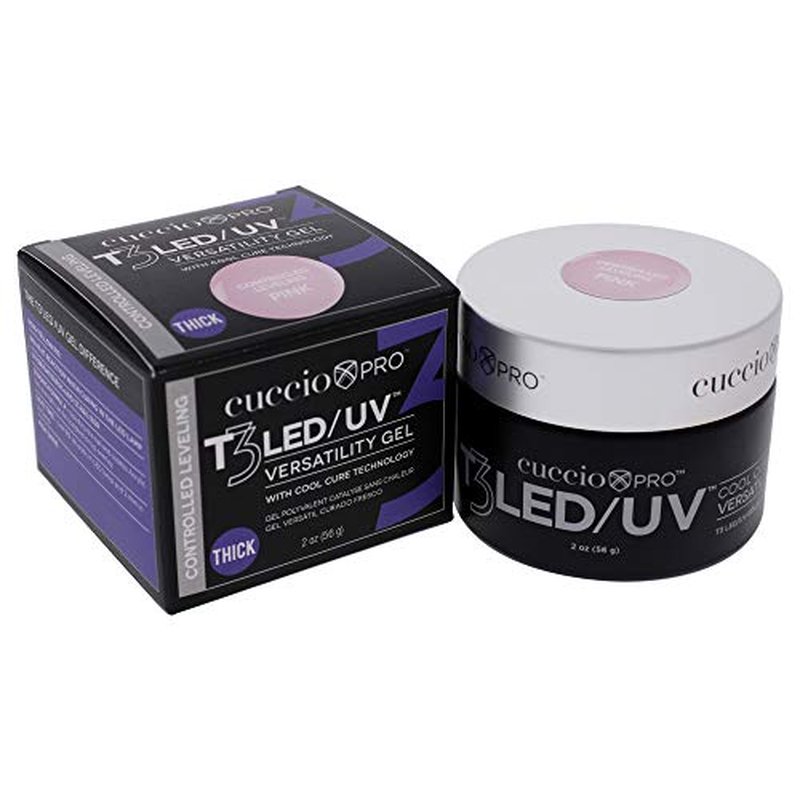 Cuccio Pro T3 LED/UV Cool Cure Versatility Gel - Controlled Levelling - Incredibly Flexible - Strong Adhesion - Thick Viscosity - Fast Application - Quick Cure - Pink - 2 Oz Nail Gel