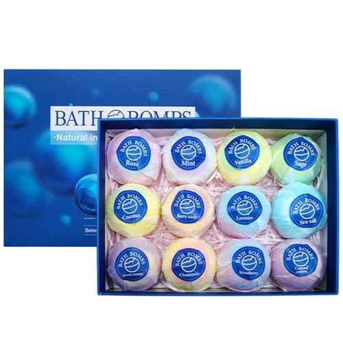 Bath Bombs Salt Balls,12 PCS Gift Set,Vanilla Lavender l Rose Extract Essential Oils,Moisturizing Dry Skin,Fizzy Spa,Relaxing,Bubble Bath Bomb for Gifts Idea for Men Women