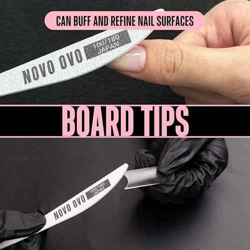 NOVO OVO Thin Nail File 10 PCS Professional Double Sided Extra Slim,Reusable,Emery Board(100/180 Grit) Nail Styling Tools for Home and Salon,Manicure Pedicure Tool and Nail Buffering Files