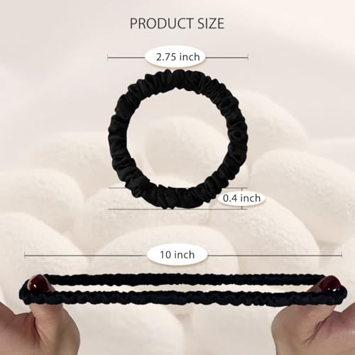 22 Momme 100% Pure Mulberry Silk Scrunchies (4 PCS) - Small Hair Elastics and Ties for Women, Sleep Hair Care, No Damage, Black