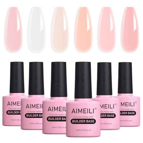 AIMEILI Builder Base Clear Sheer Color Gel, Hema Free, Cruelty Free, Vegan, No Need Slip Solution, Soak Off Gel Nail Polish 6pcs X 10ml - Kit Set 36