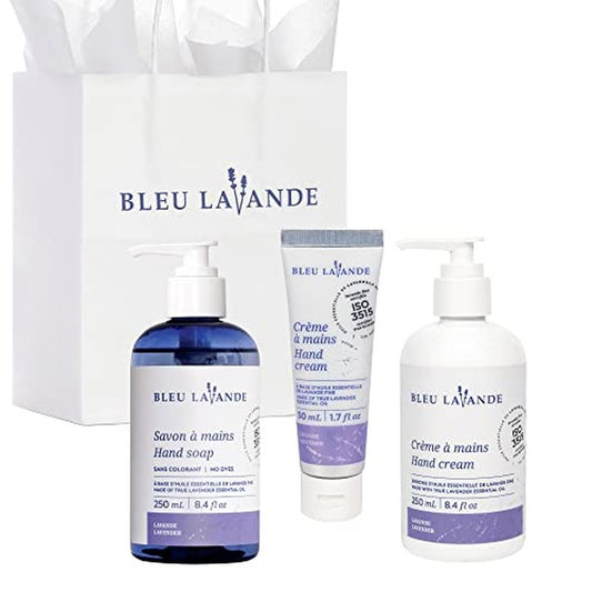Bleu Lavande - Soothing Hand Care Aromatherapy Set ? Lavender Hand Soap & Lavender Hand Creams ? Infused with Premium and 100% Pure Lavender Essential Oil - Natural & Vegan Lavender Products