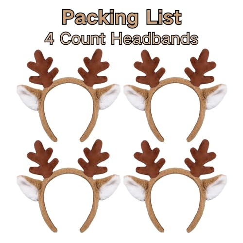 DaliDali 4 Count Reindeer Antlers Headband Deer Antlers Headband, Reindeer Costume for Halloween Festival Party, Christmas Headbands for Women Men