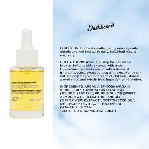 Dashboard Beauty Cuticle Nail Oil - Advanced Nail Moisturizer & Premium Nail Strengthener with Jojoba, Vitamin E - Repairs Damaged Nails, Nourishes, Enhances Growth - Salon-Grade, Deep Hydration, 1 oz