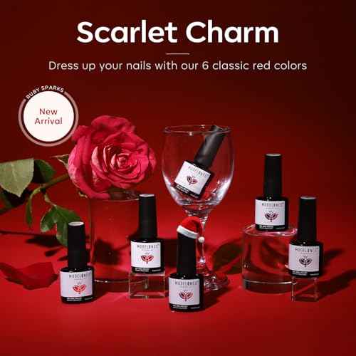 modelones Gel Nail Polish Kit -6 Colors Red Christmas Gel Polish Set Burgundy Glitter Sparkle Bloody Soak Off Gel Nail Kit Manicure DIY Nail Art Salon Home New Year Gift