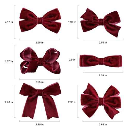 Dark Red Velvet Ribbon Hair Bows 12pcs 3¡± Small Burgundy Dressy Bow Alligator Clips School Uniform Decor Accessories for Teen Toddler Girls Women Christmas Valentines Xmas Gift